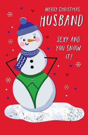 Make his Christmas extra special and a little bit cheeky with this hilarious 'Husband' Christmas card from Paper Rose. Featuring a charming snowman, complete with a cosy hat and scarf, but with a playful twist – he's sporting some rather fetching green briefs! The card's witty message, "Sexy and you snow it!", is sure to bring a smile and a laugh to your husband's face.
This fun and festive card is perfect for showing your love with a touch of humour. It's a standout choice for retailers looking to offer something unique and memorable for their customers. Supplied by Paper Rose, each pack contains 6 cards, ready to delight.