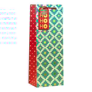 Get ready for festive gifting with our delightful Geo Star Bottle Bag! Perfect for presenting wine, spirits, or other bottled treats, this bag is sure to add a touch of Christmas cheer.

Featuring a charming geometric star pattern in vibrant teal and shimmering gold, complemented by a striking red side panel adorned with white stars. The attached 'HO HO HO' tag adds a playful seasonal touch, and we're proud to say it's eco-friendly and 100% recyclable.

Supplied by Partisan Products Ltd in a convenient pack of 6, these eye-catching bottle bags are a must-have for your holiday stock. Make every gift extra special and sustainable this season!