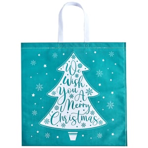 a blue bag that says we wish you a merry christmas