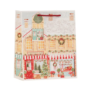 Bring the magic of a festive high street to your customers' gifts with our charming Medium Christmas Street Gift Bag. This delightful bag features a beautifully illustrated winter wonderland scene, complete with snow-dusted shops adorned with twinkling lights, wreaths, and garlands. From 'Evergreen's Trees' to the 'Gift Emporium', every detail evokes the joyful spirit of the season.

Perfect for a variety of presents, its medium size makes it a versatile choice. Plus, with an eco-friendly and recyclable design, it's a thoughtful option for conscious shoppers. Available in a convenient pack of 6, these bags from Partisan Products Ltd are sure to add an extra special touch to any Christmas present.