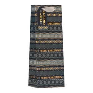 Get ready for the festive season with our charming Fairisle Bottle Bag! Perfect for presenting wine, spirits, or other tall gifts, this bag combines traditional charm with a touch of seasonal sparkle.

Featuring a classic Fairisle knit-inspired pattern in elegant shades of blue, grey, and shimmering gold, it's adorned with festive snowflakes and the cheerful message 'MERRY CHRISTMAS'. Each bag comes complete with a matching gift tag, adding that extra special touch.

Supplied in a convenient pack of 6, these stylish bottle bags from Partisan Products Ltd are an ideal choice for retailers looking to offer their customers a beautiful and ready-to-use gift solution this Christmas.