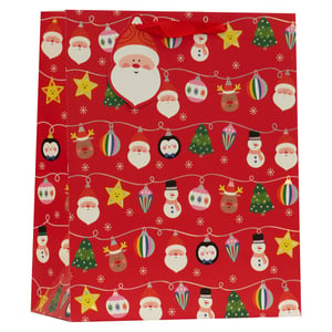 Get ready for the festive season with our charming Large Merry Baubles Gift Bag! From Partisan Products Ltd, these vibrant red gift bags are designed to make every present shine.

Adorned with a delightful string of Christmas characters and colourful baubles, you'll find cheerful Santas, playful penguins, jolly snowmen, festive reindeer, and twinkling stars. Each bag features sturdy red ribbon handles and comes complete with an adorable Santa gift tag, adding that perfect finishing touch.

Ideal for larger gifts, this wholesale pack of 6 ensures you have plenty of beautiful bags on hand for all your customers' Christmas gifting needs. A truly wonderful way to present gifts this holiday!