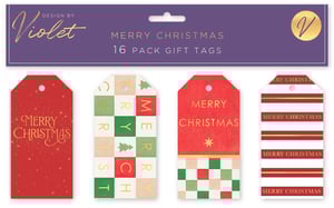 Add a touch of festive cheer to every gift with our delightful 16 Merry Christmas Mixed Gift Tags, designed by Violet. This charming collection features four distinct and beautiful designs, ensuring there's a perfect tag for every present. From classic red and gold sparkle to modern checkered patterns and elegant stripes, these high-quality tags are sure to impress.

Each set provides 16 stylish gift tags, making them an essential addition to your Christmas stationery range. They're ideal for customers looking to elevate their gift-giving with thoughtful, eye-catching details. Stock up on these popular tags from Partisan Products Ltd; available in wholesale packs of 12 sets, they're ready to brighten up your shelves this festive season.