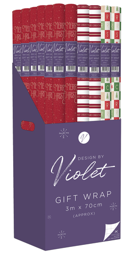 Prepare for a bustling festive season with our 3M Merry Christmas Mixed Roll Wrap, available in a convenient 1x36 pack from Partisan Products Ltd. This wholesale offering is ideal for retailers looking to provide a wonderful selection of gift wrap. Your customers will adore the three distinct designs by Violet: a sparkling red 'Merry Christmas' pattern, a classic red and white stripe, and a playful green and beige checkerboard with festive icons. Each roll provides generous coverage at approximately 3m x 70cm, and features a handy cutting grid on the reverse for neat wrapping. Stock up and ensure your customers have beautiful options for all their Christmas gifts!