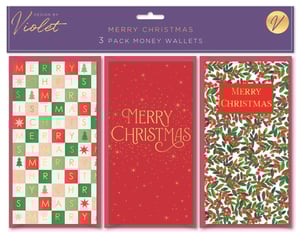 Get ready for the festive season with our delightful Merry Christmas 3 Pack Money Wallets! Designed by Violet, this wholesale pack includes 12 sets, each containing three beautifully crafted money wallets. Your customers will adore the variety of designs: a charming checkerboard pattern with 'MERRY CHRISTMAS' and festive motifs, an elegant red wallet sparkling with gold script, and a classic holly and berry design. Perfect for presenting cash or gift cards, these wallets add a special touch to any Christmas present. Stock up now from Partisan Products Ltd and make gifting extra special this year!
