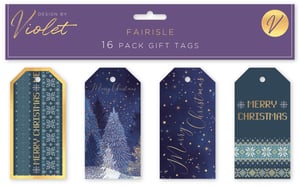 Add a touch of festive elegance to every present this Christmas with our beautiful 16 Fairisle Mixed Gift Tags, designed by Violet. Each pack contains 16 stunning tags, featuring a delightful array of designs. You'll discover rich blue backgrounds adorned with shimmering gold accents, from classic Fairisle patterns and charming snowy forest scenes to elegant starry nights. Each tag carries a heartfelt 'Merry Christmas' message in stylish script or bold lettering, ensuring your gifts stand out. Perfect for retailers looking to offer customers a premium finishing touch for their festive wrapping. Available in a handy pack size of 1x12 from Partisan Products Ltd.