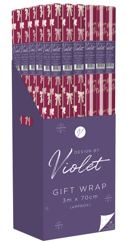 Elevate your gift-giving selection with the stunning 3M All Wrapped Up Mixed Roll Wrap, available in a convenient 1x36 pack from Partisan Products Ltd. This beautiful collection features two elegant designs: a charming bow pattern and a sophisticated striped motif, both in rich, complementary shades of purple.

Each roll, designed by Violet, measures a generous 3m x 70cm (approx.), ensuring ample wrap for various gifts. Your customers will appreciate the thoughtful cutting guide on the reverse, making wrapping a breeze. Offer a touch of luxury and practicality with this delightful gift wrap, perfect for any occasion. Stock up now and bring a touch of class to your retail offering!