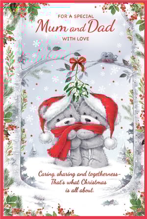 Bring warmth and festive cheer to your customers' Christmas with this adorable Mum & Dad Christmas card from Simon Elvin. Featuring two irresistibly cute bears in Santa hats, sharing a cosy red scarf under the mistletoe, this card perfectly captures the spirit of the season. The heartwarming message, "Caring, sharing and togetherness— That's what Christmas is all about," makes it an ideal choice for parents. Stock up on this charming design, available in a convenient pack of 6, and help your customers show their love to Mum and Dad this Christmas.