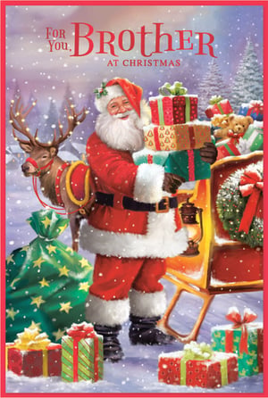 Make Christmas extra special for brothers everywhere with this heartwarming Simon Elvin 'Brother' card. Featuring a classic festive scene, a jolly Santa Claus is depicted in a snowy landscape, brimming with gifts and accompanied by his trusty reindeer. The enchanting artwork beautifully captures the magic and joy of the season, complete with twinkling lights and beautifully wrapped presents. This delightful card is perfect for conveying warm wishes to a beloved brother. Each pack contains 6 high-quality cards, ensuring you're well-stocked for the festive rush. A truly charming addition to your Christmas card selection.