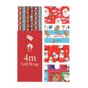 Bring the magic of Christmas to life with Tallon's 4M Kids Roll Wrap! This wholesale pack contains 36 rolls, each offering 4 metres of delightful, festive fun. Perfect for wrapping gifts for little ones, the collection features a wonderful variety of designs. Discover cheerful Santas exclaiming 'HO! HO!', playful reindeer wishing 'merry christmas', jolly snowmen, and charming penguins, all part of our 'Festive Wonderland' theme. What's more, this gift wrap is made from recyclable paper, making it a thoughtful choice for the environment. Stock up on these vibrant, kid-friendly rolls and ensure your customers have everything they need for a truly special Christmas.