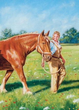 Introduce your customers to the idyllic charm of the British countryside with our 'Suffolk Punch & Landgirl' blank cards. This beautiful painting captures a heartwarming scene, featuring a majestic Suffolk Punch horse alongside a smiling landgirl in a sun-drenched meadow filled with vibrant wildflowers.
Perfect for any occasion, these cards evoke a sense of peace and rural nostalgia. Supplied by Country Cards in a convenient pack of 6, they offer a timeless design that's sure to be a popular choice for your retail display. A truly delightful addition to any card collection.