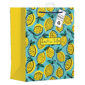 Add a burst of sunshine to any present with our Large Zest For Life Gift Bag. This generously sized bag features a delightful, hand-drawn lemon pattern in bright yellow and green on a refreshing turquoise background, complete with an uplifting 'Zest for Life' message. Perfect for a variety of occasions, its cheerful design is sure to make any gift extra special.
What's more, this bag is proudly fully recyclable, appealing to environmentally conscious shoppers. Supplied by Design Group, these high-quality gift bags are available in a convenient wholesale pack of 6, ensuring your shelves are always stocked with this popular choice.