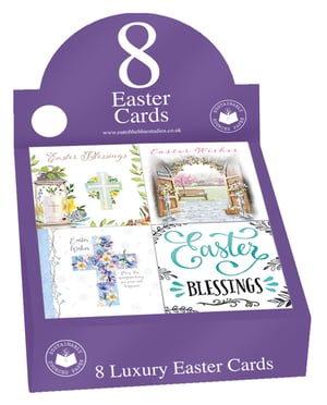 Prepare your store for Easter with these delightful 8 Luxury Easter Cards from Out of The Blue Studios! Each cello pack contains eight beautifully designed cards, perfect for sharing heartfelt blessings and wishes. Featuring a lovely selection of religious-themed designs, including elegant floral crosses, serene garden scenes, and uplifting 'Easter Blessings' messages, there's a card for every sentiment. Crafted on sustainably sourced paper, these cards