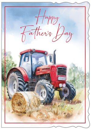 Celebrate Father's Day with this wonderfully charming card from Out of The Blue Studios Ltd. Featuring a beautifully painted red tractor amidst golden hay bales in a sun-drenched field, this watercolour design captures the essence of rural life and hard work. The heartfelt 'Happy Father's Day' message is elegantly scripted against a serene blue sky.
Perfect for dads who love farming, the countryside, or simply appreciate a classic, robust image, this 'Open Fathers Day' card offers a warm and genuine sentiment. Available in a convenient pack size of 1x6, ensuring your shelves are stocked with a truly special option for your customers this Father's Day.