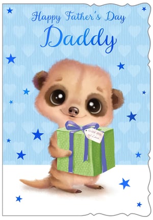 Make Father's Day extra special with our adorable 'Daddy' card from Out of The Blue Studios Ltd! This charming design features the sweetest little meerkat, big-eyed and beaming, proudly presenting a beautifully wrapped gift.
Against a lovely light blue background adorned with subtle hearts and twinkling blue stars, the heartfelt message 'Happy Father's Day Daddy' stands out in elegant script. It's the perfect way for little ones to show their love and appreciation.
Each card is crafted with care, ensuring a delightful surprise for every dad. Available in a convenient pack of 6, these cards are ready to bring smiles to your customers' faces. Stock up on this irresistibly cute design today!