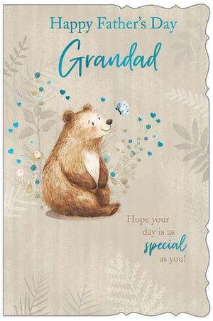Celebrate Grandad this Father's Day with this charming greeting card from Out of The Blue Studios Ltd. The delightful design features an adorable bear captivated by a delicate blue butterfly, set against a backdrop of whimsical foliage and scattered hearts. The warm message, "Happy Father's Day Grandad, Hope your day is as special as you!", beautifully expresses love and appreciation. Crafted with care, this card offers a gentle and memorable way to honour grandads. Available in a convenient pack of 6, these cards are a perfect addition to your Father's Day range, sure to resonate with customers seeking a truly special token for their beloved grandfathers.