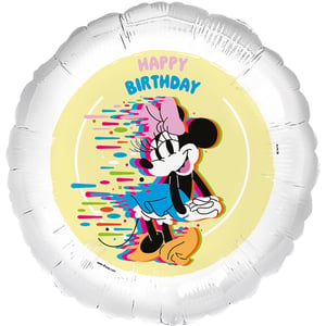 Make any birthday celebration extra special with our charming 18" Minnie Happy Birthday foil balloon! This delightful balloon features Minnie Mouse in a vibrant, modern design, complete with a playful 'glitch' effect and a cheerful 'Happy Birthday' message in pink and blue. It's the perfect way to add a touch of Disney magic to any party decor or as a wonderful gift. Supplied by Folat, each high-quality balloon comes individually packed, ready to inflate and bring joy. A must-have for Minnie fans!