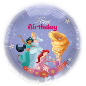 Make any birthday celebration truly magical with this enchanting 18" Disney Princesses Happy Birthday foil balloon from Folat. This vibrant balloon features beloved princesses Jasmine, Cinderella, Ariel, and Rapunzel, all ready to celebrate. The cheerful "Happy Birthday" message stands out against a lovely lavender background, adorned with twinkling stars and delicate flowers, creating a truly festive scene. Perfect for adding a touch of fairytale charm to any party, this high-quality balloon is supplied as a single, ready to inflate and bring joy. It's an essential item for any princess-themed event, guaranteed to make the birthday star feel extra special!