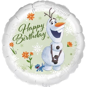 Bring a burst of Frozen fun to any birthday celebration with this delightful 18" Olaf Happy Birthday foil balloon! Featuring everyone's favourite snowman, Olaf, alongside the adorable Bruni, this balloon is sure to bring smiles.
The cheerful 'Happy Birthday' message, set against a lovely light green background with delicate snowflakes and vibrant orange flowers, creates a truly magical scene. Perfect for Frozen fans of all ages, this high-quality balloon from Folat comes in a single pack, ready to make any party extra special. It's the ideal way to add a touch of Arendelle charm to birthday festivities.