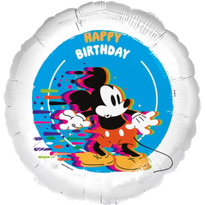 Bring a burst of joy to any birthday celebration with our vibrant 18" Mickey Happy Birthday foil balloon! This eye-catching design features Mickey Mouse in a dynamic, modern style, complete with cool glitch effects and a bright blue background. The bold 'HAPPY BIRTHDAY' message stands out, making it the perfect centrepiece for a Disney-themed party or a fun surprise for any Mickey fan. Supplied individually, this high-quality balloon is ready to be inflated and create unforgettable memories. A truly cheerful addition to your party supplies!