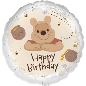 Bring a touch of classic charm to any birthday celebration with our delightful 18" Winnie The Pooh Happy Birthday foil balloon! This enchanting balloon features everyone's favourite bear, Winnie the Pooh, smiling sweetly with his arms crossed, surrounded by buzzing bees, honey pots (one marked 'HUNNY'), and delicate blue flowers.
The clear 'Happy Birthday' message makes it the perfect centrepiece for any Pooh-themed party or a lovely addition to a birthday gift. Crafted by Folat, this high-quality balloon is supplied individually, making it easy to stock up for your customers. Its warm colours and iconic design are sure to spread joy and create memorable moments. A truly heartwarming choice for any retailer!