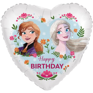 Celebrate in enchanting style with this delightful 18" Frozen Happy Birthday Heart Shape balloon! Featuring everyone's favourite sisters, Anna and Elsa, this beautiful foil balloon is perfect for any Frozen-themed celebration. The vibrant design showcases Anna and Elsa smiling amongst a flurry of colourful flowers and delicate snowflakes, all set against a lovely light blue background. With 'Happy BIRTHDAY' proudly displayed, it's an ideal way to add a touch of Arendelle magic to the party. Supplied by Folat, each balloon comes as a single, ready to bring joy to any birthday girl or boy.