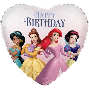 Make their special day truly magical with this enchanting 18" Disney Princesses Happy Birthday foil balloon! Featuring beloved princesses Jasmine, Belle, Ariel, and Snow White, all gathered together to celebrate, this heart-shaped balloon is sure to bring a smile to any fan's face.
The vibrant colours and cheerful 'Happy Birthday' message make it the perfect decoration or gift for a princess-themed party. Supplied by Folat, this high-quality balloon comes as a single, ready to inflate and delight. It's an absolute must-have for adding that extra sparkle to birthday celebrations!