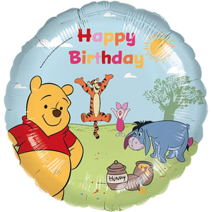 Bring the magic of the Hundred Acre Wood to any birthday celebration with our delightful 18" Winnie Happy Birthday foil balloon from Folat. This charming balloon features everyone's favourite bear, Winnie the Pooh, alongside his beloved friends Tigger, Piglet, and Eeyore, all gathered for a joyful birthday party.
With its vibrant colours and cheerful "Happy Birthday" message, it's the perfect way to add a touch of whimsy and fun to any party decor. Supplied as a single balloon, it's easy to stock and sell, making it a must-have for your party supplies collection. Your customers will adore this classic design!