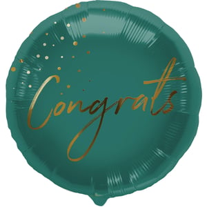 Celebrate milestones in style with our gorgeous 18" Congrats foil balloon! This eye-catching round balloon features a rich teal green background, beautifully contrasted with a shimmering gold "Congrats" in an elegant script font. Delicate gold confetti dots add a touch of sparkle, making it the perfect choice for any celebratory occasion.
Ideal for graduations, promotions, new jobs, or simply acknowledging a fantastic achievement, this balloon is sure to bring a smile. Supplied by Folat, each balloon comes individually packed, ready to elevate your customers' special moments. A brilliant addition to any partyware collection!
