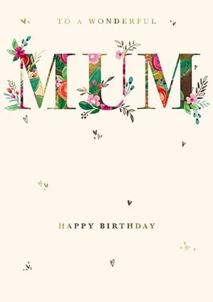 Show Mum just how wonderful she is with this exquisite birthday card. Featuring a truly captivating design, the word 'MUM' is beautifully adorned with vibrant floral patterns and delicate botanical accents, set against a warm, inviting background. The elegant gold lettering for 'TO A WONDERFUL' and 'HAPPY BIRTHDAY' adds a touch of sophistication.
This charming card is perfect for customers seeking something special and heartfelt for their Mum's big day. Supplied by the renowned Great British Card Company, you can be assured of its exceptional quality and appeal. Available in a convenient pack of 6, it's an ideal addition to your greeting card collection, ready to delight your customers.