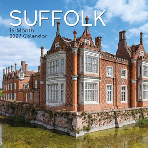 Immerse yourself in the charm of Suffolk with this beautiful 16-Month 2027 Calendar. The cover features a captivating image of a grand historic building, showcasing the county's architectural splendour. Admire the intricate brickwork, elegant bay windows, and the tranquil moat reflecting the blue sky. This calendar provides 16 months of planning space, helping you stay organised from September 2026 through to December 2027. It's a delightful way to bring a touch of Suffolk's picturesque scenery into any home or office. A thoughtful gift for lovers of English heritage or a lovely addition to your own wall.