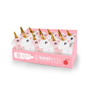 Discover the charming Keeleco Standing Pink Unicorns, a delightful addition for your customers. These adorable 16cm plush toys come in two lovely assorted pink and white designs, each with a sweet gold horn. What truly sets them apart is their commitment to sustainability. As part of the Keel Toys Keeleco range, these unicorns are made from 100% recycled materials, with each toy crafted from 9 recycled plastic bottles. This makes them not only wonderfully huggable but also an excellent eco-friendly option. Supplied in a convenient display box, this pack of 12 is perfect for showcasing. Offer a popular and responsible choice with these delightful unicorns.