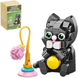 Bring a touch of playful charm to your shelves with these adorable Mini Bricks Kitten sets! This delightful black cat, crafted from mini building blocks, features bright green eyes, a cute pink nose, and is playfully clutching a yellow ball. Each set also includes a fun, flexible toy with a pink block for interactive play.

Perfect for young builders and cat lovers alike, these kits offer hours of engaging construction. As part of the "Mini Bricks Kitten 6 Asstd" range from Lesser and Pavey Ltd, you'll receive a pack of 12, offering a variety of designs to captivate your customers. These charming brick sets are sure to be a popular pick!