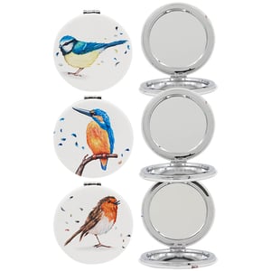 Bring a touch of nature's beauty to your customers' everyday essentials with our charming British Birds Compact Mirror collection. This delightful assortment features three beloved British birds – the vibrant Blue Tit, the striking Kingfisher, and the iconic Robin – each beautifully illustrated on a classic round compact.

Perfect for quick touch-ups on the go, these stylish mirrors are a must-have accessory for any handbag or travel kit. Each compact opens to reveal two mirrors, providing convenience and practicality. Supplied by Lesser and Pavey Ltd, these mirrors come in a convenient pack of 12, offering a wonderful variety for your retail display. They make thoughtful gifts and are sure to be a popular choice!