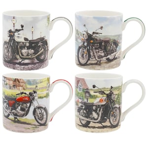 Rev up your morning routine with our fantastic Classic Motorbikes Mugs! This charming set of four brings iconic vintage motorcycles to life with beautifully detailed illustrations. Each mug features a different classic bike, set against a unique and picturesque backdrop – from bustling cityscapes to serene coastal views and quaint village scenes. Perfect for any motorbike enthusiast, or simply for those who appreciate a touch of timeless retro style. Crafted for everyday enjoyment, these high-quality mugs are sure to become a cherished favourite. They make a wonderful gift or a stylish addition to any kitchen. Discover your favourite classic ride with this delightful collection!