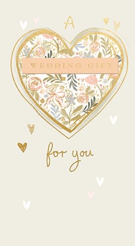 Present wedding gifts with elegance using our 'A Wedding Gift for you' Money Wallet. This charming design features a beautiful heart motif, adorned with delicate floral patterns in soft, romantic hues. Exquisite gold foil accents add a touch of luxury, making it the perfect way to present cash or vouchers to the happy couple. The tasteful 'A Wedding Gift for you' message is subtly incorporated, ensuring a heartfelt presentation. Supplied by Ling, these high-quality money wallets come in a convenient pack of 6, ready to stock your shelves. A truly delightful addition for any giftware section.
