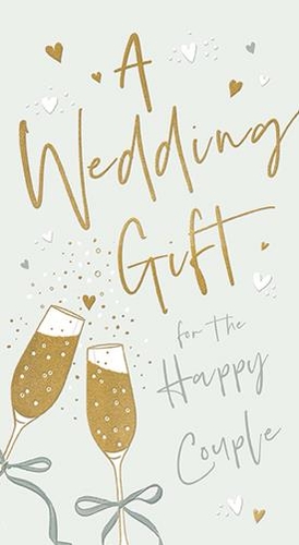 Help your customers celebrate in style with this charming Wedding Gift Money Wallet from Ling. Adorned with elegant golden script that reads 'A Wedding Gift for the Happy Couple', and featuring delightful illustrations of clinking champagne flutes, shimmering hearts, and celebratory confetti, this wallet is designed to impress. It provides a sophisticated way to present monetary gifts or vouchers, making it a wonderful choice for any wedding occasion. Stock up with this convenient pack of 6 and offer your shoppers a truly lovely option for their gifting needs.