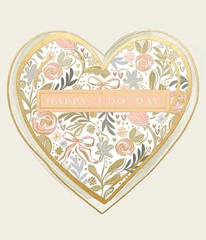 Celebrate everlasting love with our exquisite Wedding Day card from Ling. This charming heart-shaped design features a delicate floral pattern in soft pinks, greens, and blues, beautifully accented with shimmering gold details. An elegant gold border frames the heartfelt message "HAPPY 'I DO' DAY", making it the perfect choice for couples embarking on their special journey. Each card exudes romance and sophistication, offering a truly memorable way to congratulate the happy couple. Stock up on this delightful design, available in convenient packs of 6, and provide your customers with a card that perfectly captures the joy of a wedding day.