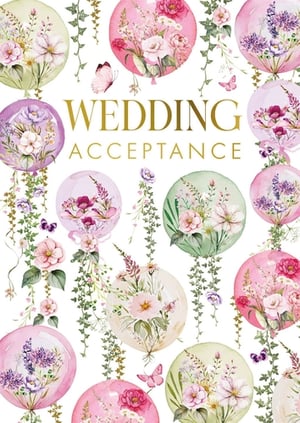 Celebrate love with our enchanting Wedding Acceptance cards from Nigel Quiney Publications. This beautiful design features delicate watercolour balloons, overflowing with soft floral arrangements in pinks, purples, and greens, accented by whimsical butterflies and trailing foliage. Each card exudes a romantic and elegant charm, making it the perfect way for guests to joyfully accept a wedding invitation. Stock up on these delightful cards, supplied in a convenient pack of 6, and offer your customers a truly special way to share in the excitement of a wedding celebration.