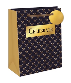Make every gift extra special with our stunning Extra Large Busy Bee Gift Bag! This elegant bag features a sophisticated navy blue background adorned with a charming, repeating pattern of golden bees, creating a truly luxurious look. The rich gold side panels and a matching 'Celebrate' label add a touch of opulence, while the sturdy handles and a coordinating round gift tag complete the premium presentation.
Perfect for birthdays, anniversaries, or any joyous occasion, this generously sized bag offers a stylish and convenient way to present larger gifts. Your customers will adore the attention to detail and the high-quality feel. Available in a convenient pack of 6, these beautiful bags are supplied by Out of The Blue Studios Ltd. Elevate your gift-wrapping selection today!