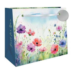 Present your gifts in style with our delightful Large Floral Meadow Gift Bag! From Out of The Blue Studios Ltd., this charming bag features a stunning watercolour design, bursting with vibrant poppies and wildflowers in shades of red, pink, purple, and blue. The elegant 'Just for You' message on the side adds a thoughtful touch, making it perfect for a wide range of special occasions, from birthdays to anniversaries or simply to say thank you. Complete with sturdy ribbon handles and a chic silver gift tag, this bag is designed to impress. Available in a convenient pack of 6, it's an essential addition to your gift packaging collection.