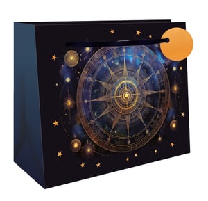Present your gifts in truly celestial style with our Extra Large Zodiac Shopper Gift Bag! This stunning bag features an intricate, golden astrological or compass-like design set against a deep, starry cosmic background. Adorned with shimmering stars and celestial motifs, it evokes a sense of wonder and mystery, making any gift feel extra special.
Its generous 'Extra Large' size ensures there's plenty of room for those significant presents, while the sturdy shopper bag design offers both elegance and practicality. Perfect for birthdays, holidays, or any occasion where a touch of magic is desired.
Available in a convenient pack of 6, these bags are a must-have for retailers looking to offer their customers a unique and enchanting gift-wrapping solution. Elevate your gift presentation with this captivating design!