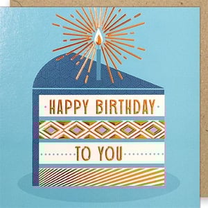 Introduce a touch of modern sophistication to your birthday card collection with our 'Open Birthday Male' card from Paper Rose. This striking design showcases a stylish slice of cake, artfully rendered in cool blues and crisp white. The card truly shines with exquisite gold foil detailing, from the dazzling candle flame and its radiant burst to the intricate geometric patterns that adorn the cake's layers. The classic 'HAPPY BIRTHDAY TO YOU' message is elegantly embossed in shimmering gold, adding a luxurious feel. Ideal for any male recipient, this versatile card is a wonderful way to convey warm wishes. Available in a convenient pack of 6, ensuring your shelves are always stocked with this popular choice.