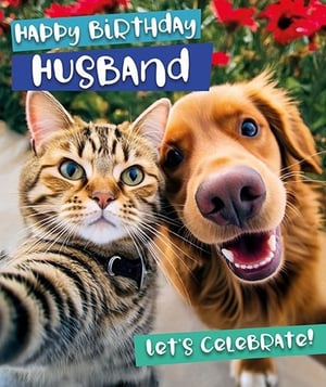 Help your customers celebrate their husband's special day with this charming birthday card from Paper Rose. This 'Husband' card features an endearing selfie of a cat and a dog, sure to bring a smile. With its vibrant design and cheerful messages, "HAPPY BIRTHDAY HUSBAND" and "LET'S CELEBRATE!", it's a lovely choice for marking the occasion. Available in a convenient 1x6 pack size, these cards are a great addition to your retail display. Offer your customers a fun and heartwarming option for their beloved husbands.