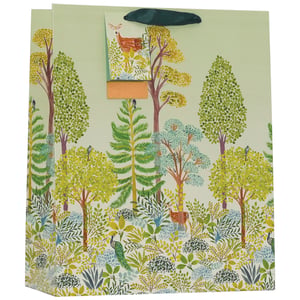 Introduce a touch of woodland charm to your customers' gift-giving with our Large Beechwood Park Gift Bag. From Partisan Products Ltd., this beautiful bag features a serene forest illustration, teeming with life. Graceful deer, vibrant peacocks, and charming birds nestle amongst a lush array of trees and foliage, all rendered in a delightful, natural colour palette. The design extends to a coordinating gift tag, and the bag is finished with sturdy ribbon handles for easy carrying. Perfect for a variety of occasions, this spacious bag adds an elegant and thoughtful touch to any present. Available in convenient packs of 6, they're an essential addition to your retail offering.