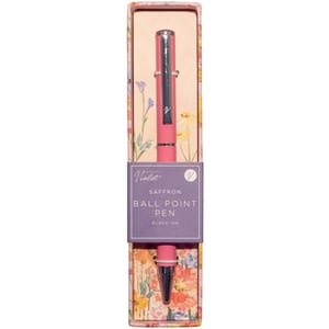 Introduce your customers to the delightful Saffron Single Pack Pen, a truly charming writing accessory from Design by Violet. This beautiful ballpoint pen features a vibrant pink barrel, complemented by elegant silver accents and a distinctive 'V' logo on the clip. It writes smoothly in classic black ink, making it perfect for everyday use or special notes. Each pen comes thoughtfully presented in a stunning floral-patterned gift box, adding an extra touch of elegance and making it an ideal present. Elevate your stationery collection with this stylish and practical pen that promises to bring a touch of joy to every writing task.