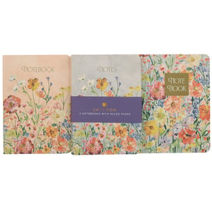 Add a touch of natural beauty to your stationery with this set of 3 Saffron A6 Notebooks. Each notebook features a distinct, charming wildflower design, showcasing a lovely palette of soft peaches, warm yellows, and gentle blues. These A6 notebooks are perfectly sized for carrying on the go or keeping handy on your desk. With ruled pages inside, they are ideal for organised note-taking, list-making, or simply capturing your thoughts. The appealing floral covers make this trio a delightful item for personal use or a thoughtful gift for anyone who appreciates attractive and practical stationery.