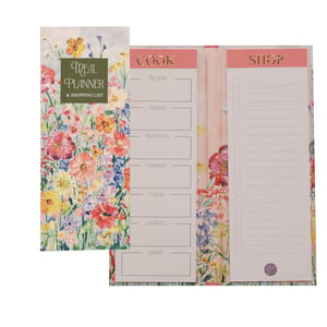 Introduce a touch of vibrant charm and effortless organisation to your customers' homes with the Saffron Meal Planner from Partisan Products Ltd. Adorned with a beautiful, eye-catching floral design, this planner is as lovely as it is practical.
Inside, it features a clear, week-at-a-glance meal planning section, with dedicated spaces for each day from Monday to Sunday. Complementing this is a handy shopping list page, complete with checkboxes, making grocery planning and trips wonderfully straightforward. This all-in-one solution helps users streamline their cooking and shopping, reducing stress and saving time. Offer your customers this delightful blend of style and functionality, designed to make everyday life a little easier and a lot more colourful. Supplied as single units, it's a perfect addition to your retail offering.