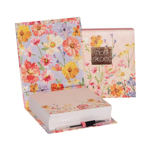 Brighten up any desk or gift collection with our delightful Saffron Noteblock. This charming set features a thick note block adorned with a delicate floral border, nestled within a beautifully illustrated box. The vibrant, painterly floral design, bursting with warm yellows, reds, and purples on a soft lilac background, makes it a truly eye-catching piece.
Complete with a handy matching pen, this Noteblock is perfect for jotting down thoughts, reminders, or messages. Its elegant presentation also makes it an ideal gift for friends, family, or colleagues. The Saffron Noteblock offers both practicality and exquisite style, making it a wonderful addition to any stationery collection.