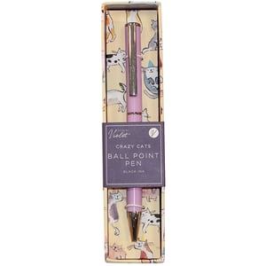 Add a touch of feline fun to your stationery collection with our delightful Crazy Cats Single Pack Pen! Designed by Violet, this charming ballpoint pen features a lovely lilac barrel with sleek silver accents. It comes beautifully presented in a matching gift box adorned with an array of playful, quirky cats, making it a purr-fect treat for any cat lover. The pen writes smoothly in black ink, ideal for everyday notes, journaling, or adding a splash of personality to your desk. Whether as a thoughtful gift or a little pick-me-up for yourself, this pen is sure to bring a smile to anyone who uses it.